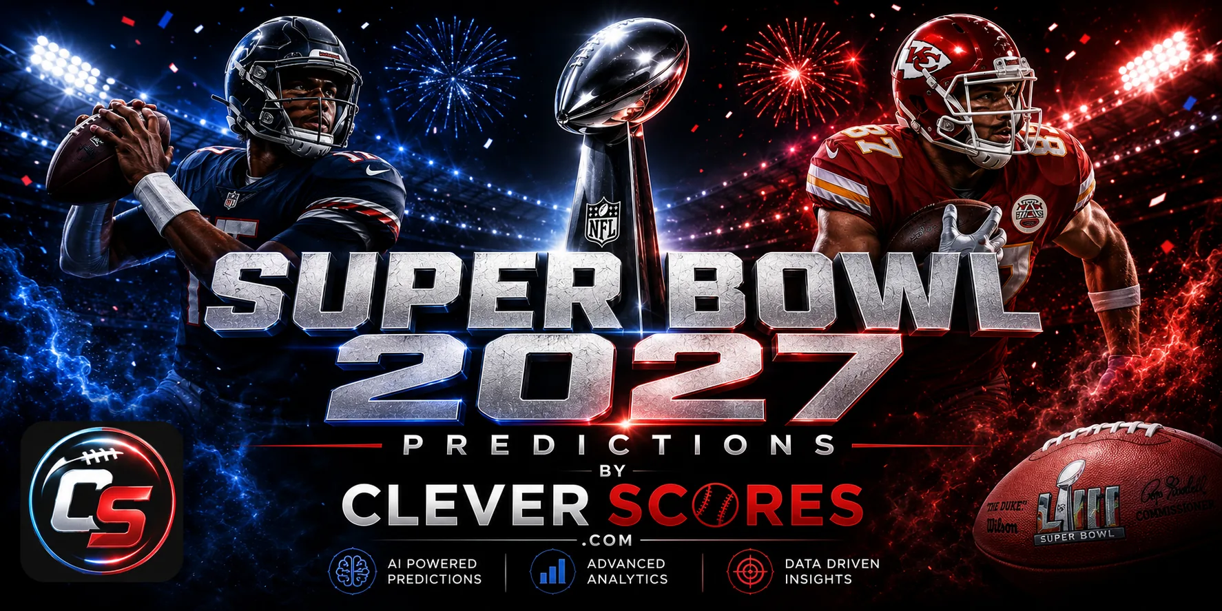 Super Bowl 2027 predictions by CleverScores — AI-powered NFL forecasts, advanced analytics and data-driven insights.